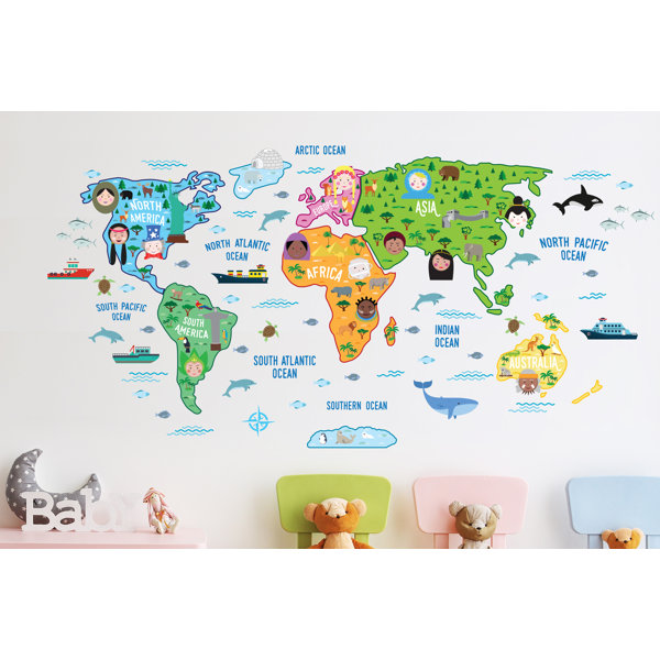 East Urban Home Colourful Nursery World Map Wall Sticker & Reviews